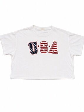 Tres Bien White Kids USA Graphic Tee with Red and Blue Letters